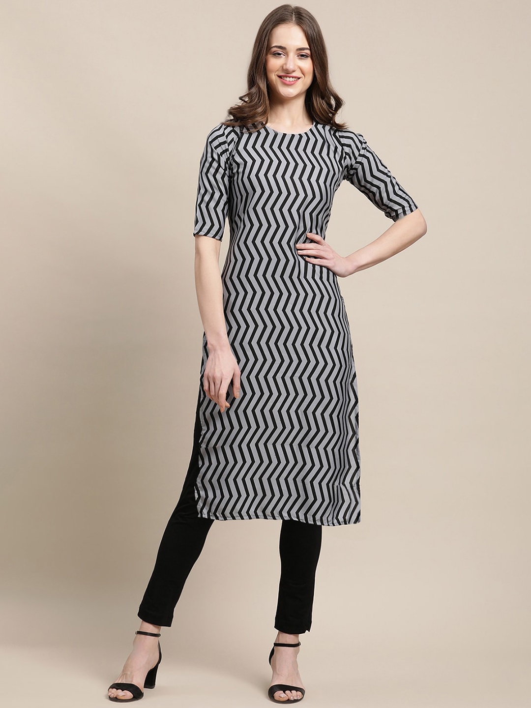 

Ethnic basket Pack of 5 Women Ethnic Motifs Printed Block Print Crepe Kurta, Grey
