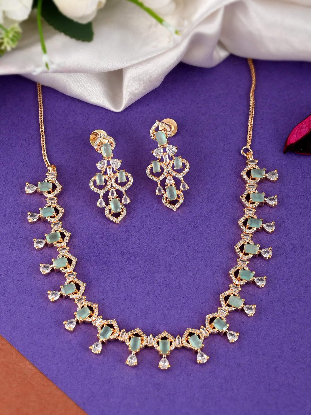 

DASTOOR Gold-Plated Green AD-Studded Jewellery Set
