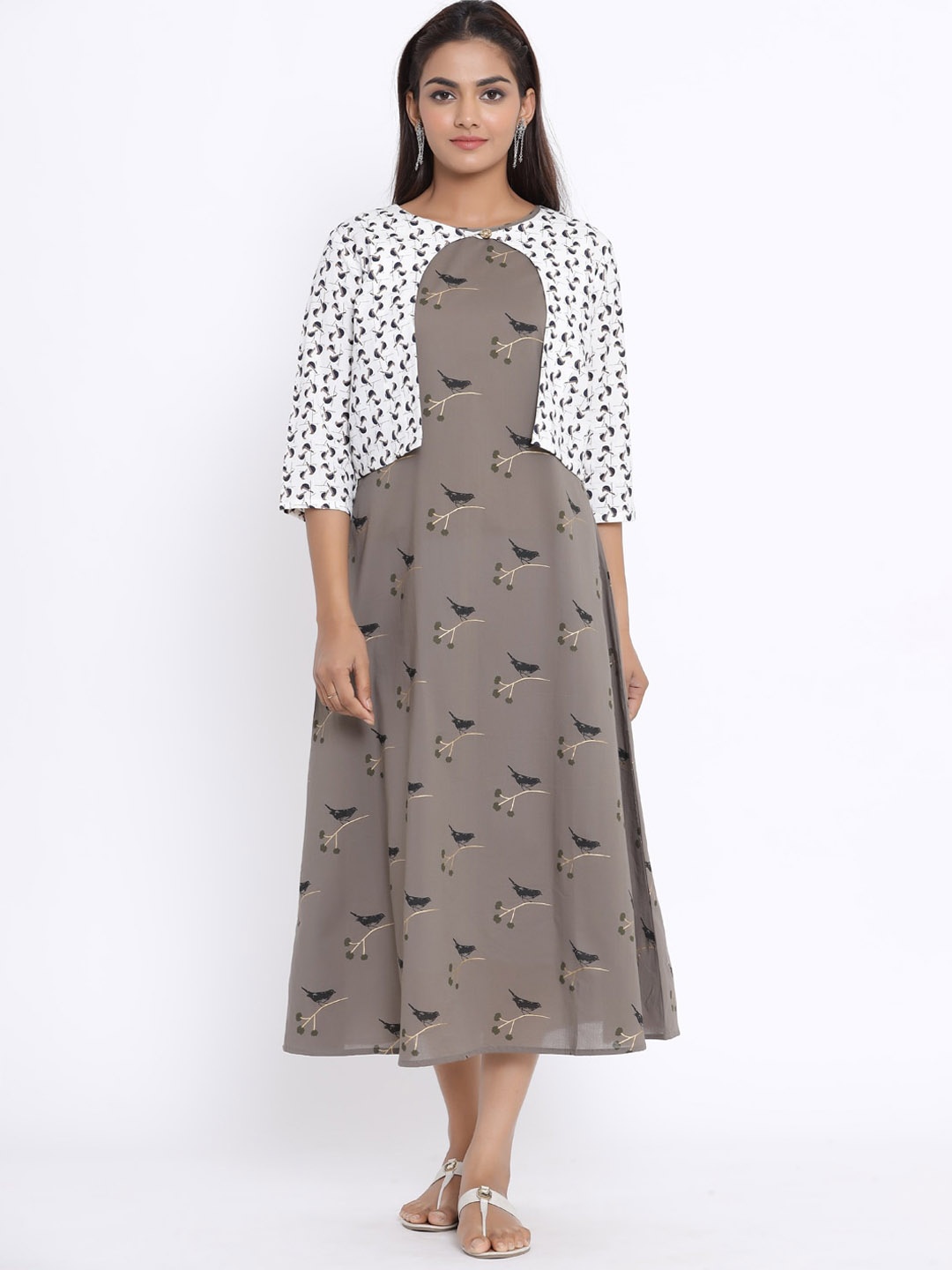 

MIRAVAN Women Grey Printed Layered Kurta