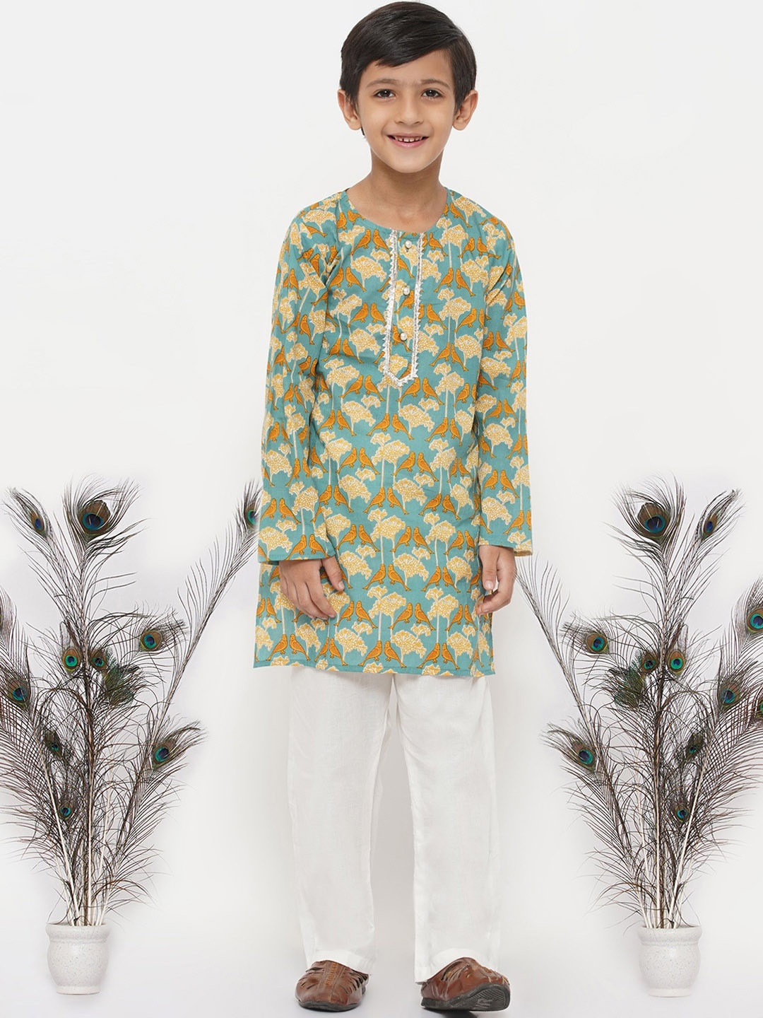 

Little Bansi Boys Blue Animal Pure Cotton Kurta with Pyjamas