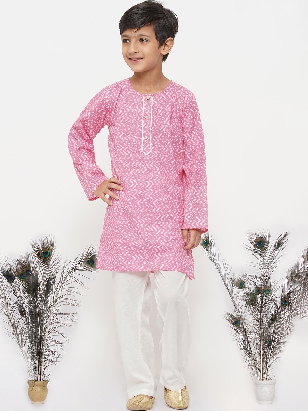 

Little Bansi Boys Pink Pure Cotton Kurta with Pyjamas