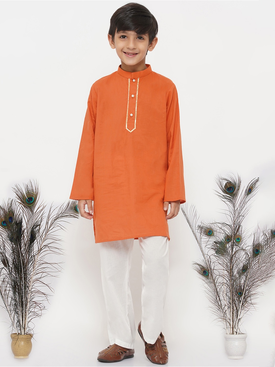 

Little Bansi Boys Orange Pure Cotton Kurta with Pyjamas