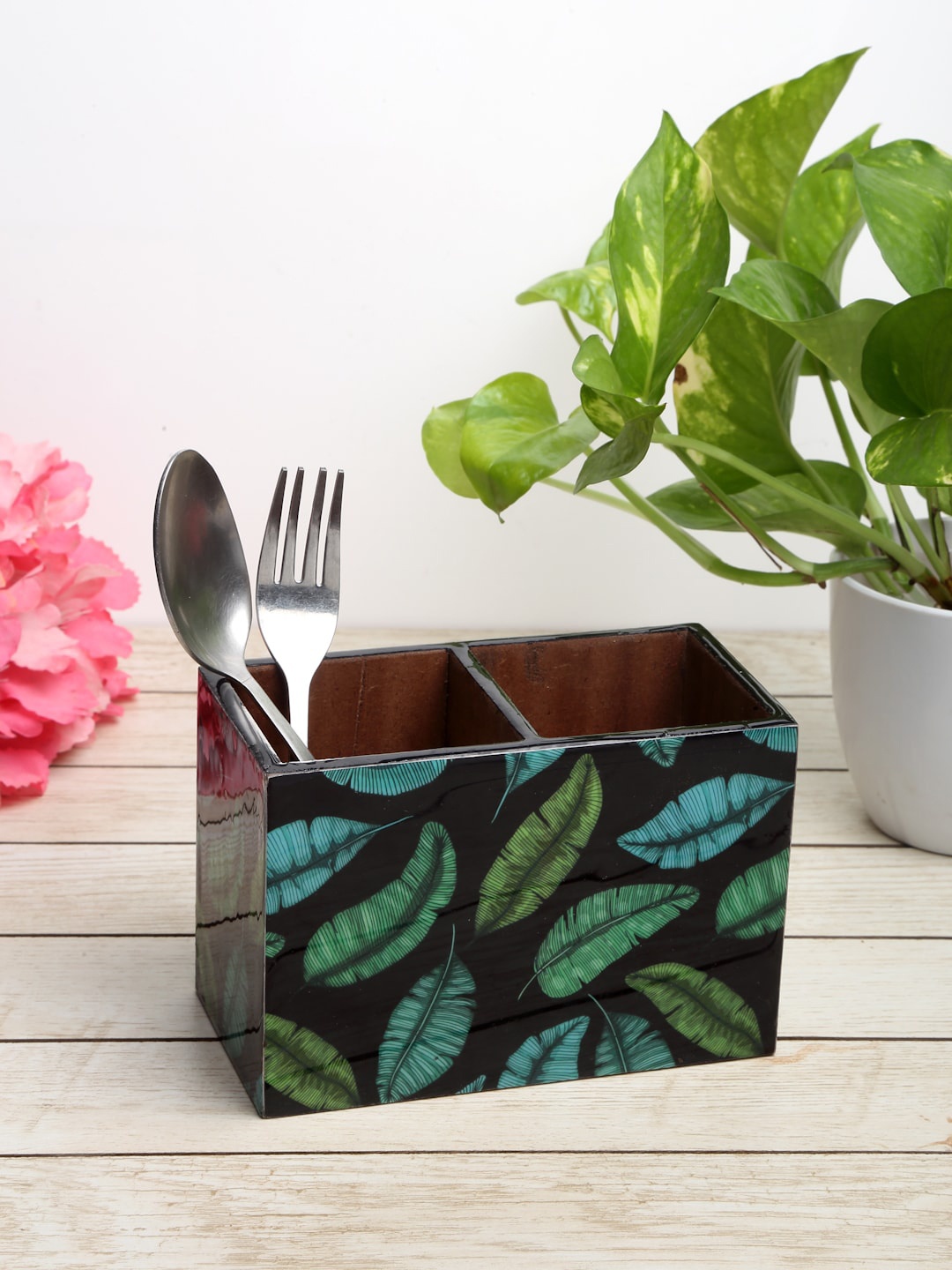 

ROMEE Green & Black Printed Cutlery Holders