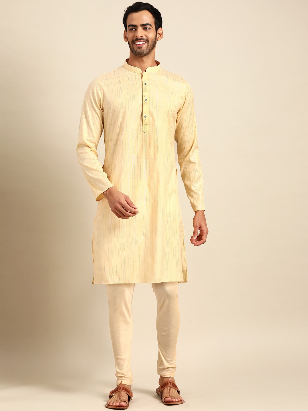 

Amodh by Kisah Men Yellow Striped Kurta with Trouser