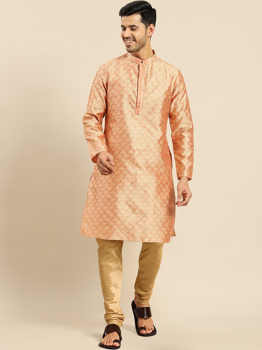 

Amodh by Kisah Men Peach-Coloured Kurta with Churidar