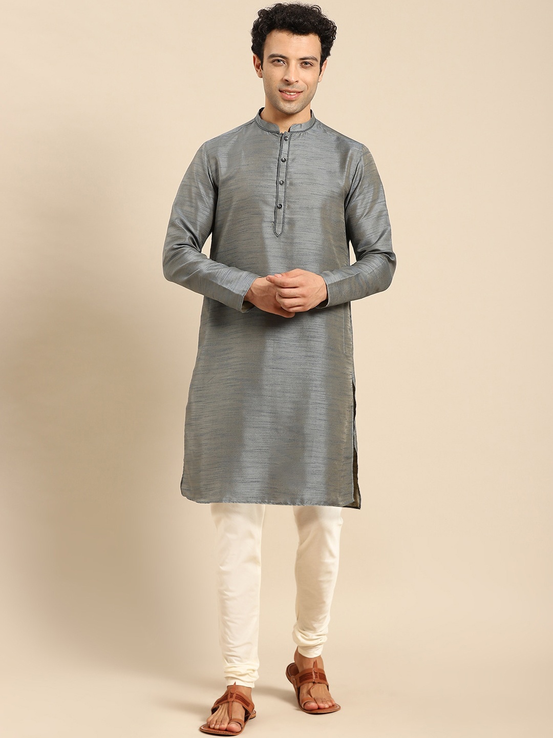 

Amodh by Kisah Men Grey Kurta with Churidar