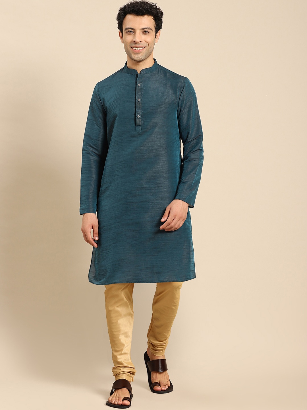 

Amodh by Kisah Men Teal Kurta with Churidar