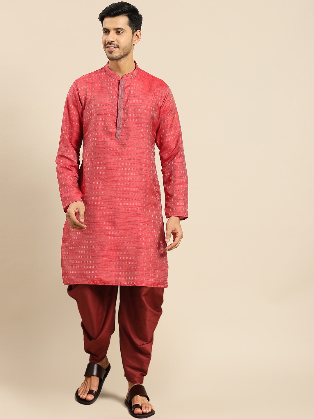 

Amodh by Kisah Men Red Kurta with Dhoti Pants