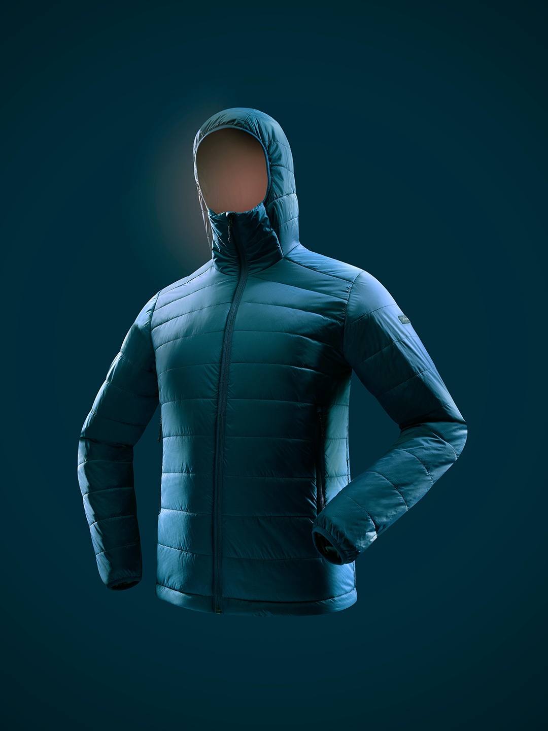 

FORCLAZ By Decathlon Men Petrol Blue Upto -5 Degrees Hooded Synthetic Puffer Jacket, Teal