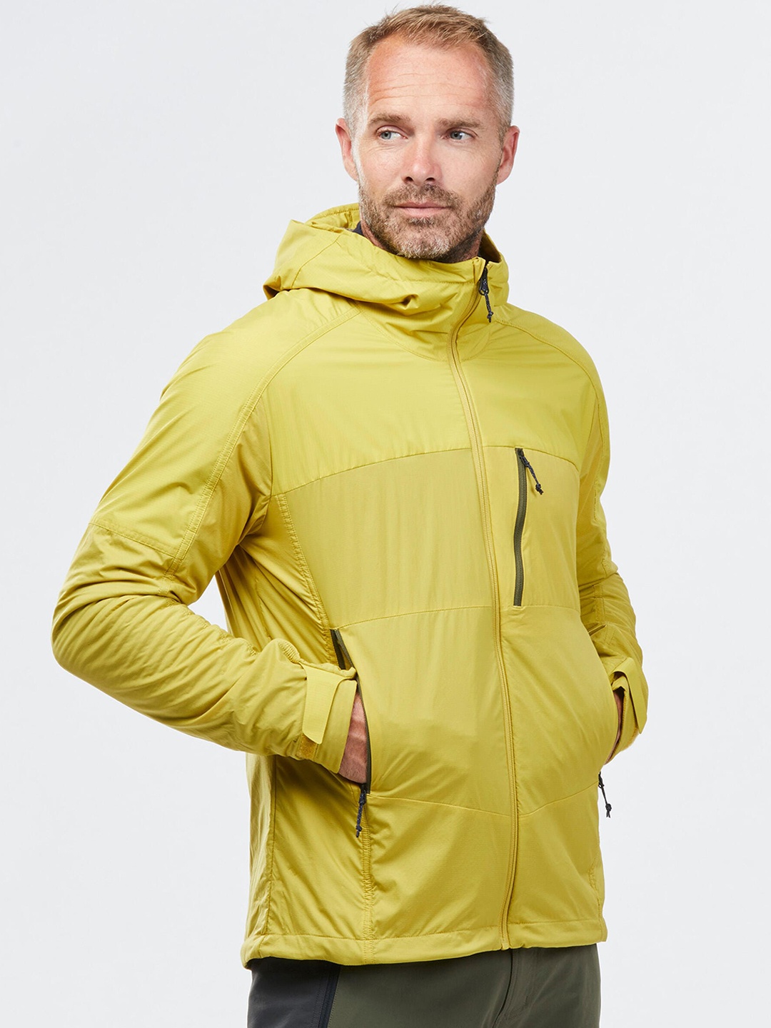 

FORCLAZ By Decathlon Men Yellow Solid Hooded Padded Jacket