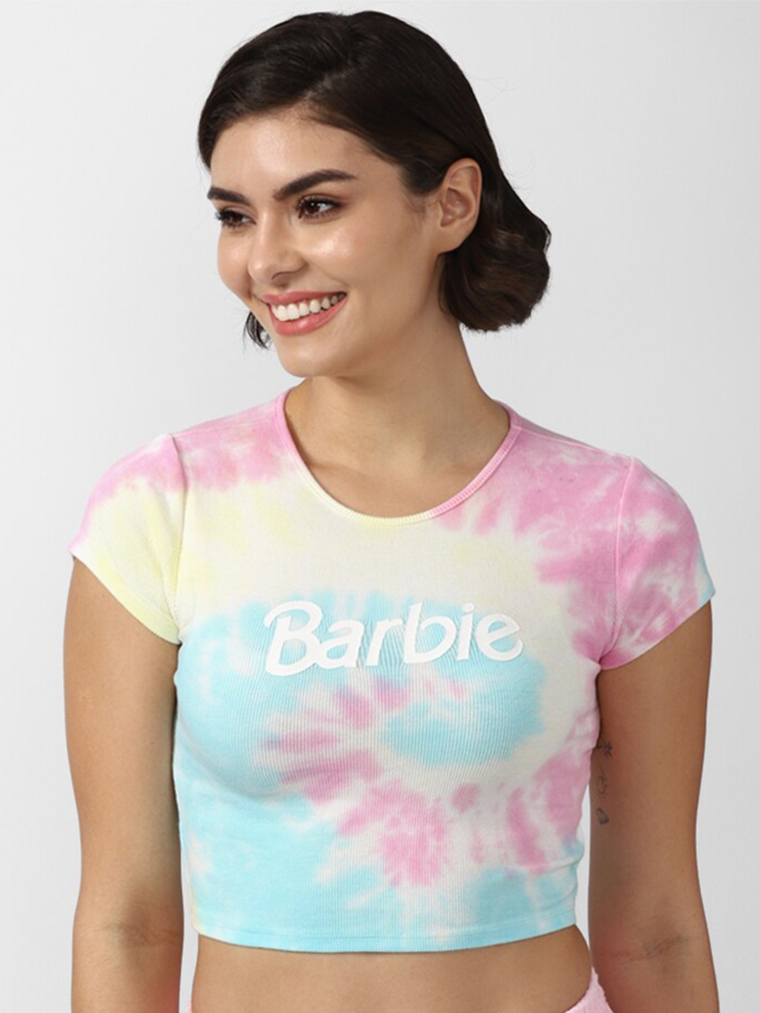 

FOREVER 21 Women Multicoloured Typography Printed Raw Edge T-shirt, Multi