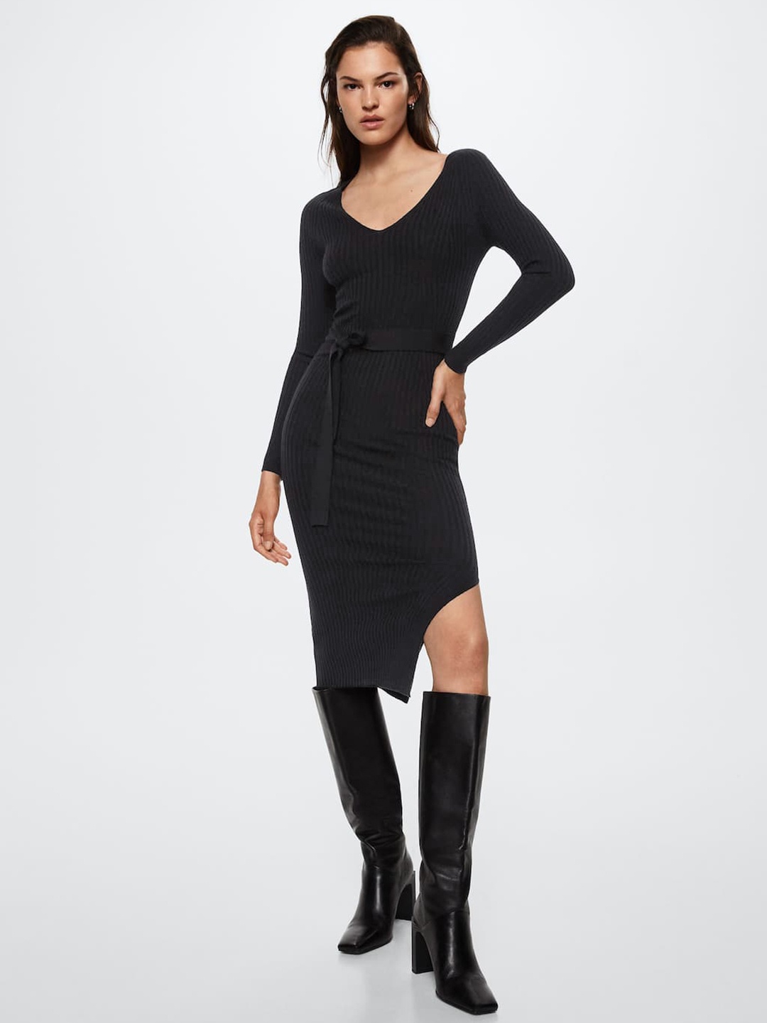 

MANGO Black Bodycon Bow knitted Midi Sustainable Dress