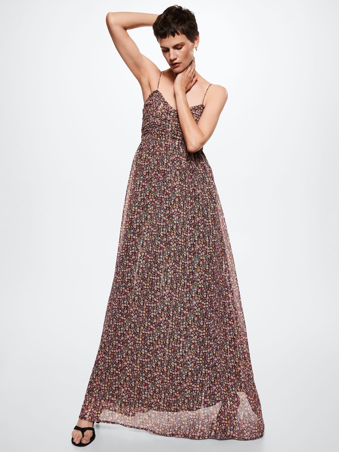 

MANGO Black & Pink Floral Empire Maxi Sustainable Dress