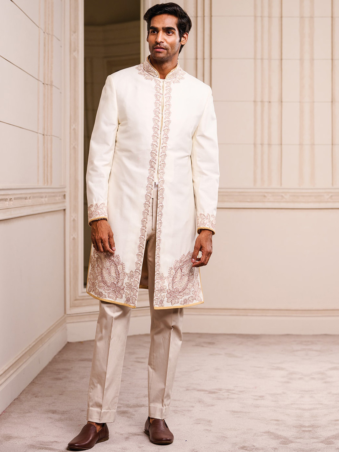 

Tasva Men Ivory Dori On Tussar Achkan, Beige