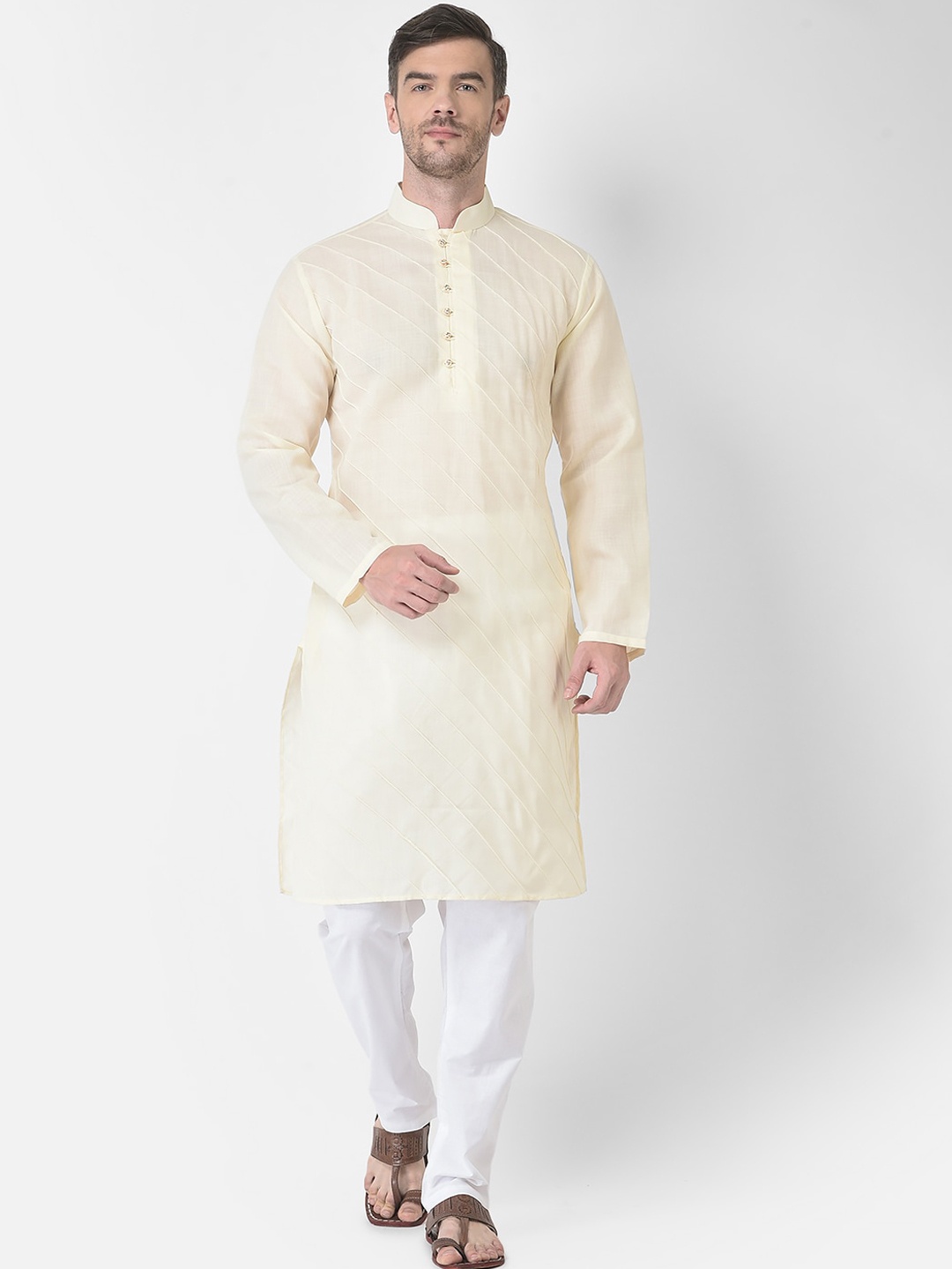 

SG LEMAN Men Gold & White Pure Cotton Kurta with Trouser