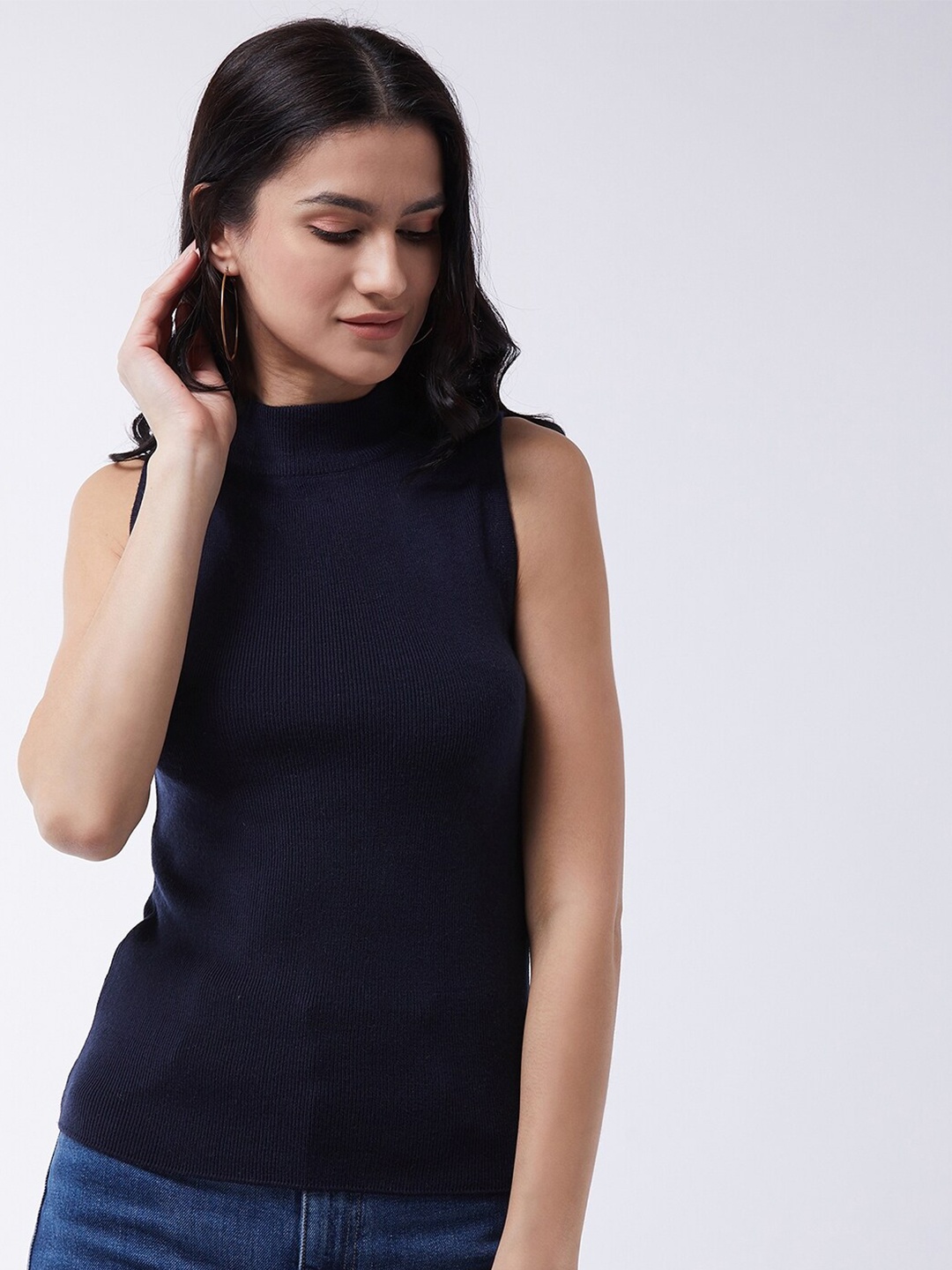 

RVK Women Blue Ribbed Pullover