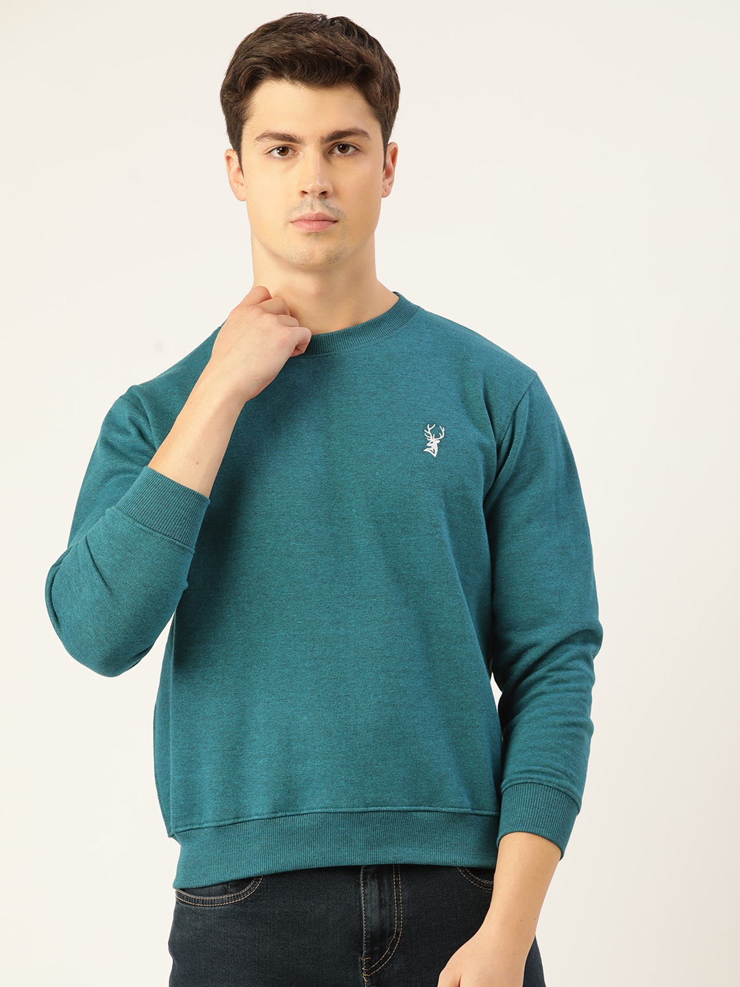 

PORTBLAIR Men Teal Blue Relaxed FitSweatshirt