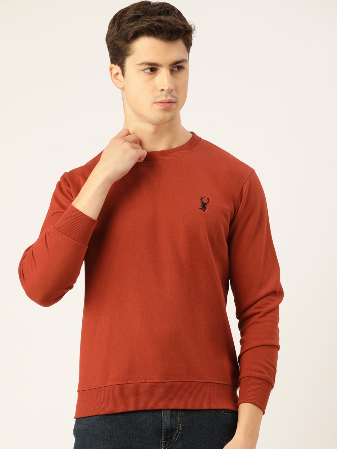 

PORTBLAIR Men Rust Orange Solid Relaxed Fit Sweatshirt