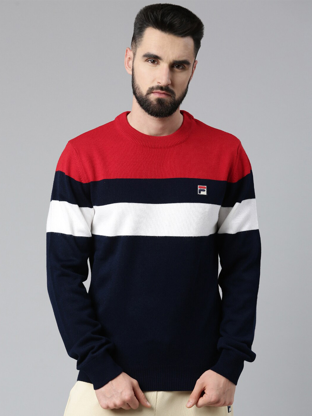 

FILA Men Blue & Red Colourblocked Pullover