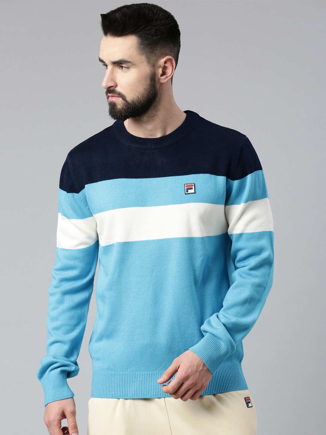 

FILA Men Blue & White Striped Sweater Vest