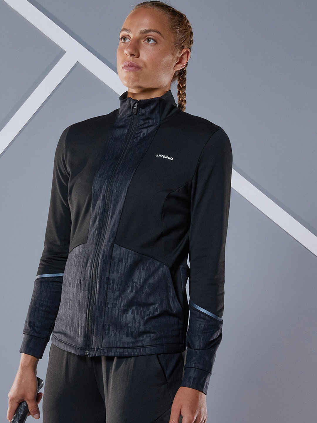 

Artengo By Decathlon Women Black Solid Polyester Tennis Sporty Jacket