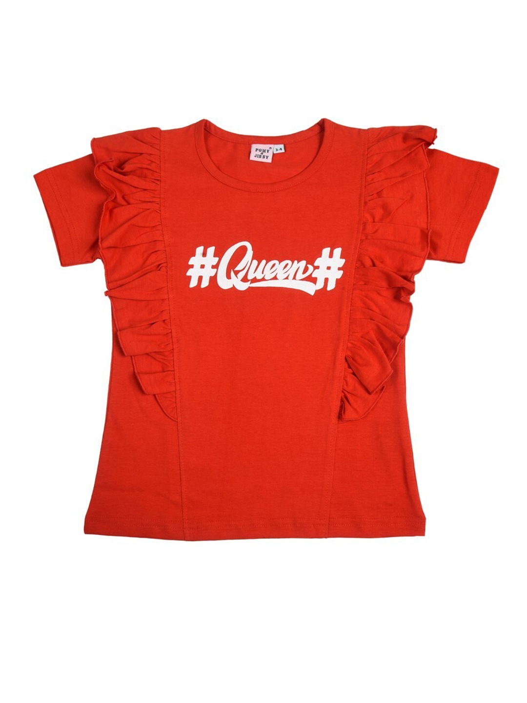 

POMY & JINNY Girls Red Printed Round Neck Pure Cotton Top