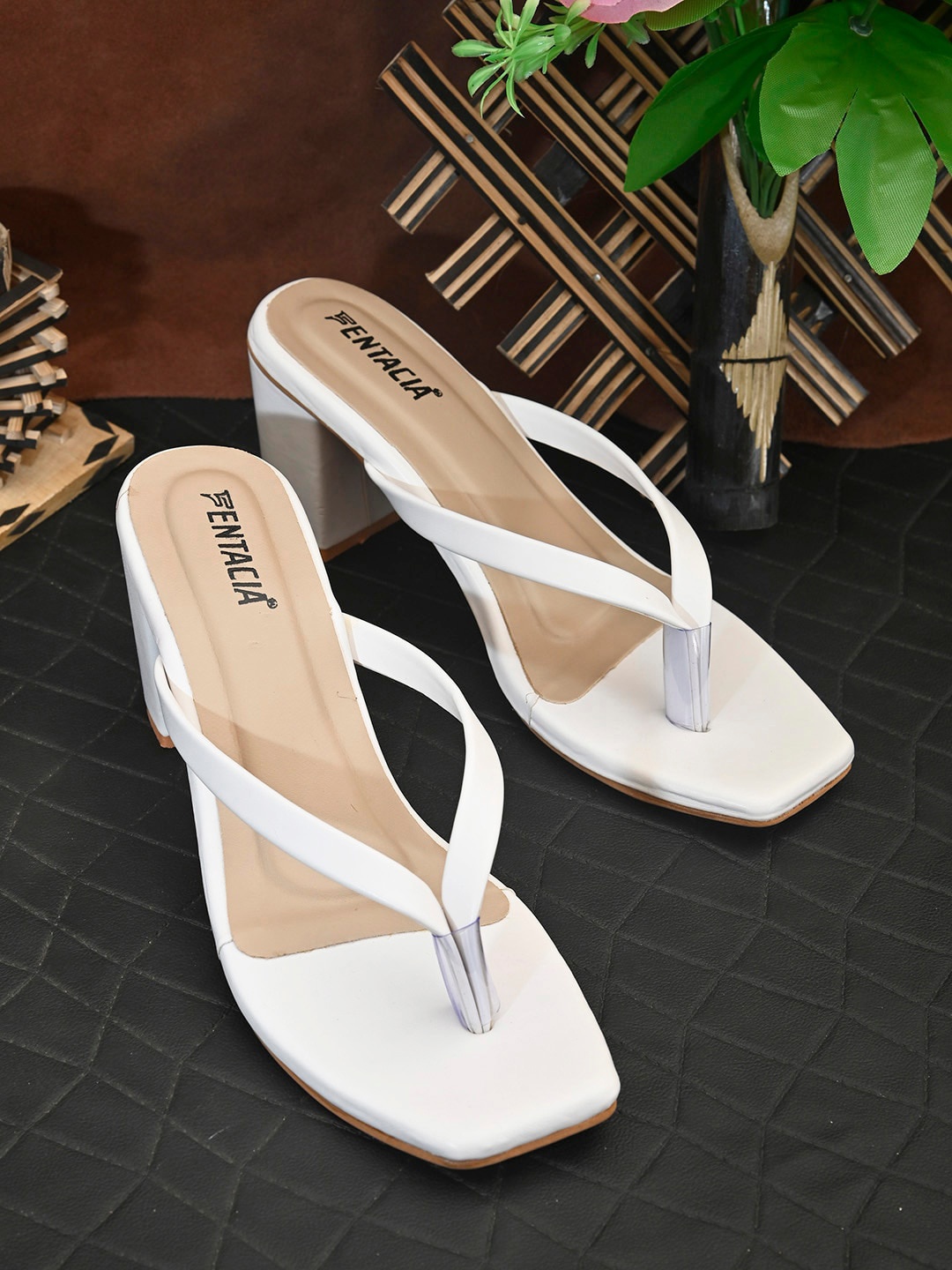 

Fentacia Women's White Party Block Pumps with Buckles