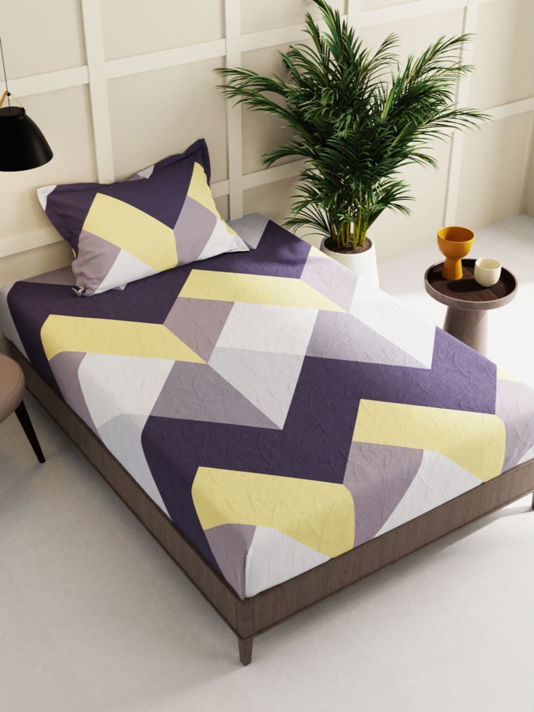 

BIANCA Geometric 150 TC Single Bedsheet with 2 Pillow Covers, White