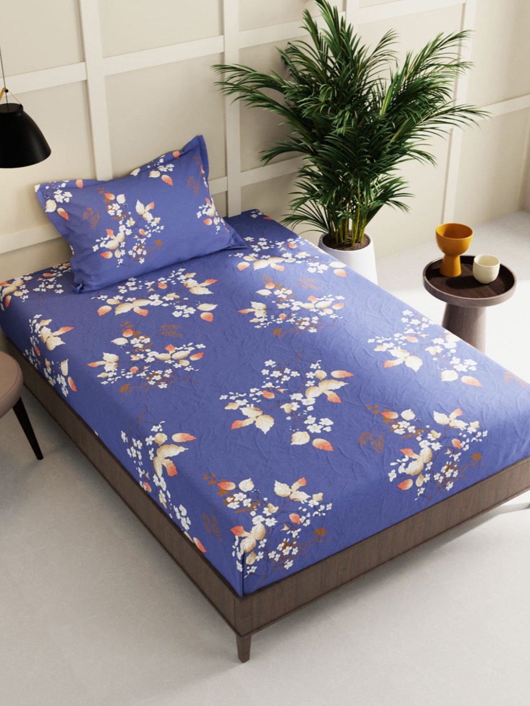 

KOPA Floral 150 TC Single Bedsheet with 2 Pillow Covers, Purple