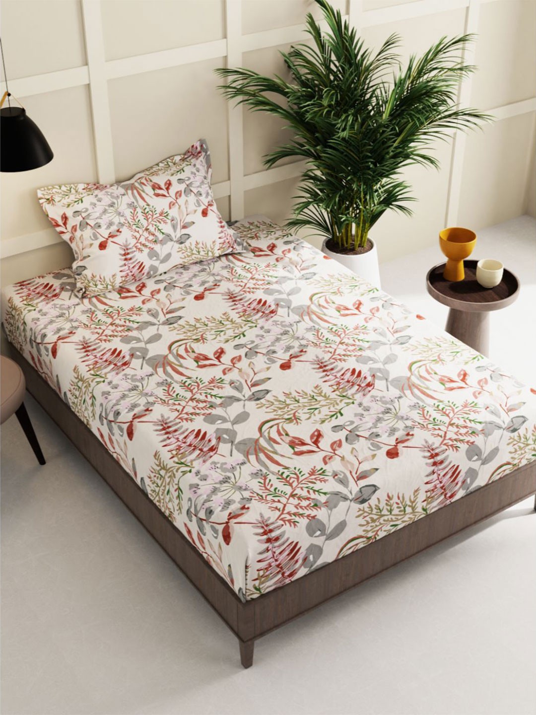 

KOPA Floral 150 TC Single Bedsheet with 2 Pillow Covers, White