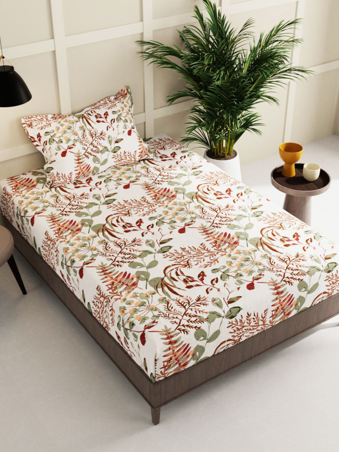 

BIANCA Floral 150 TC Single Bedsheet with 2 Pillow Covers, Green