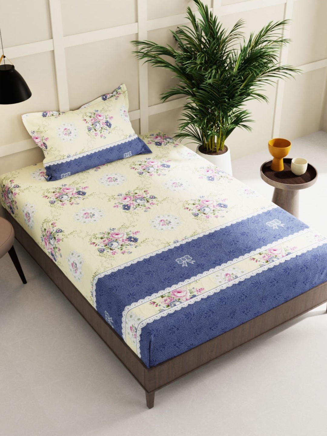 

BIANCA Floral 150 TC Single Bedsheet with 2 Pillow Covers, Yellow