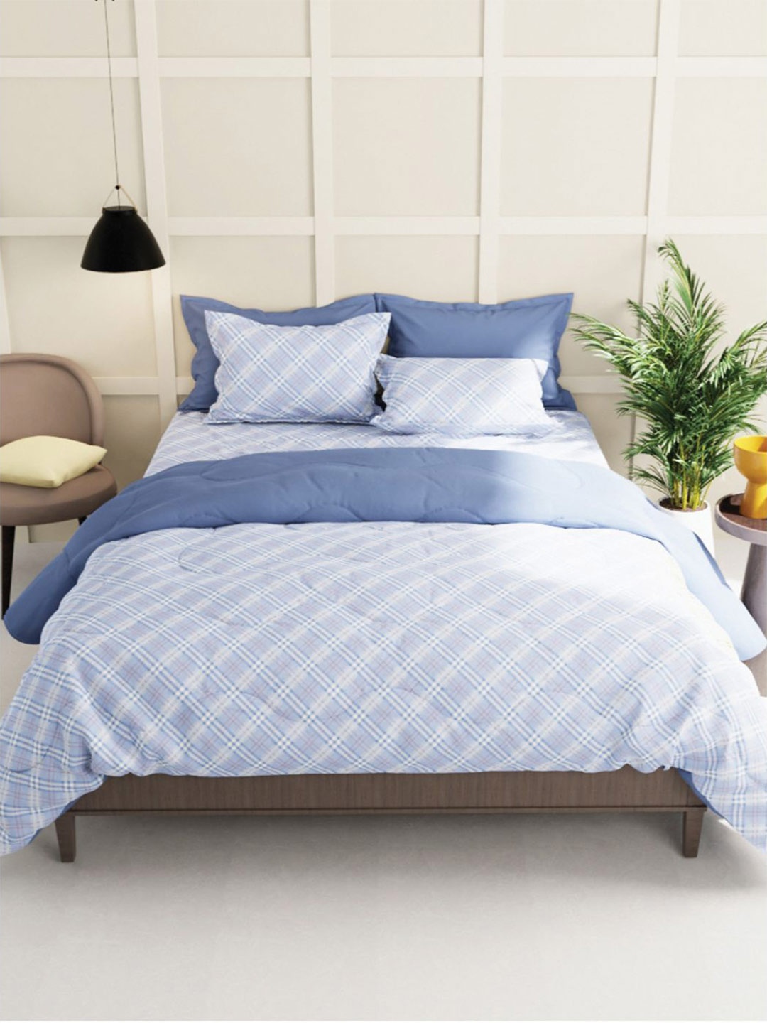 

BIANCA Geometric 150 TC Single Bedsheet with 2 Pillow Covers, Blue