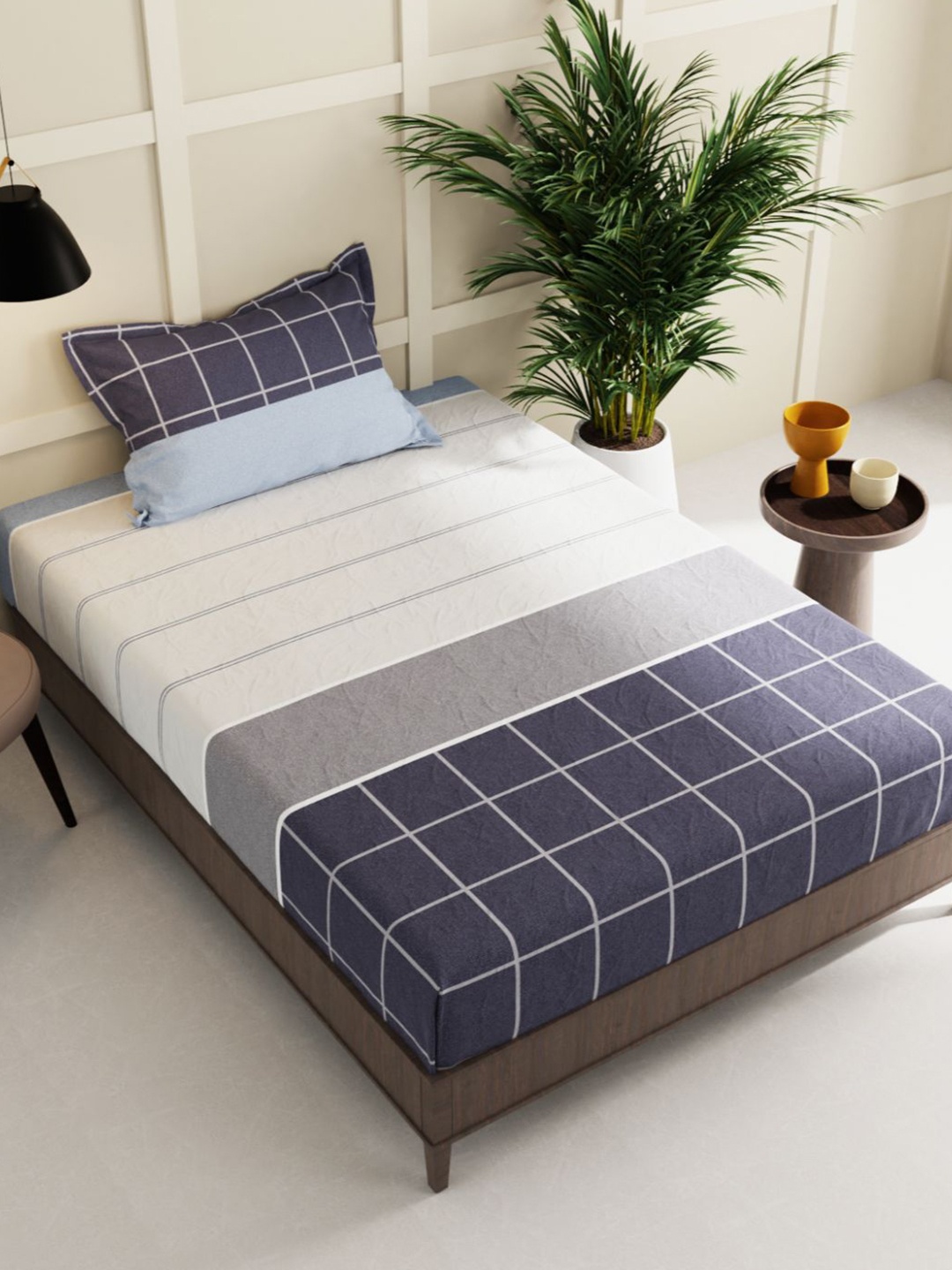 

BIANCA Geometric 150 TC Single Bedsheet with 1 Pillow Covers, Charcoal