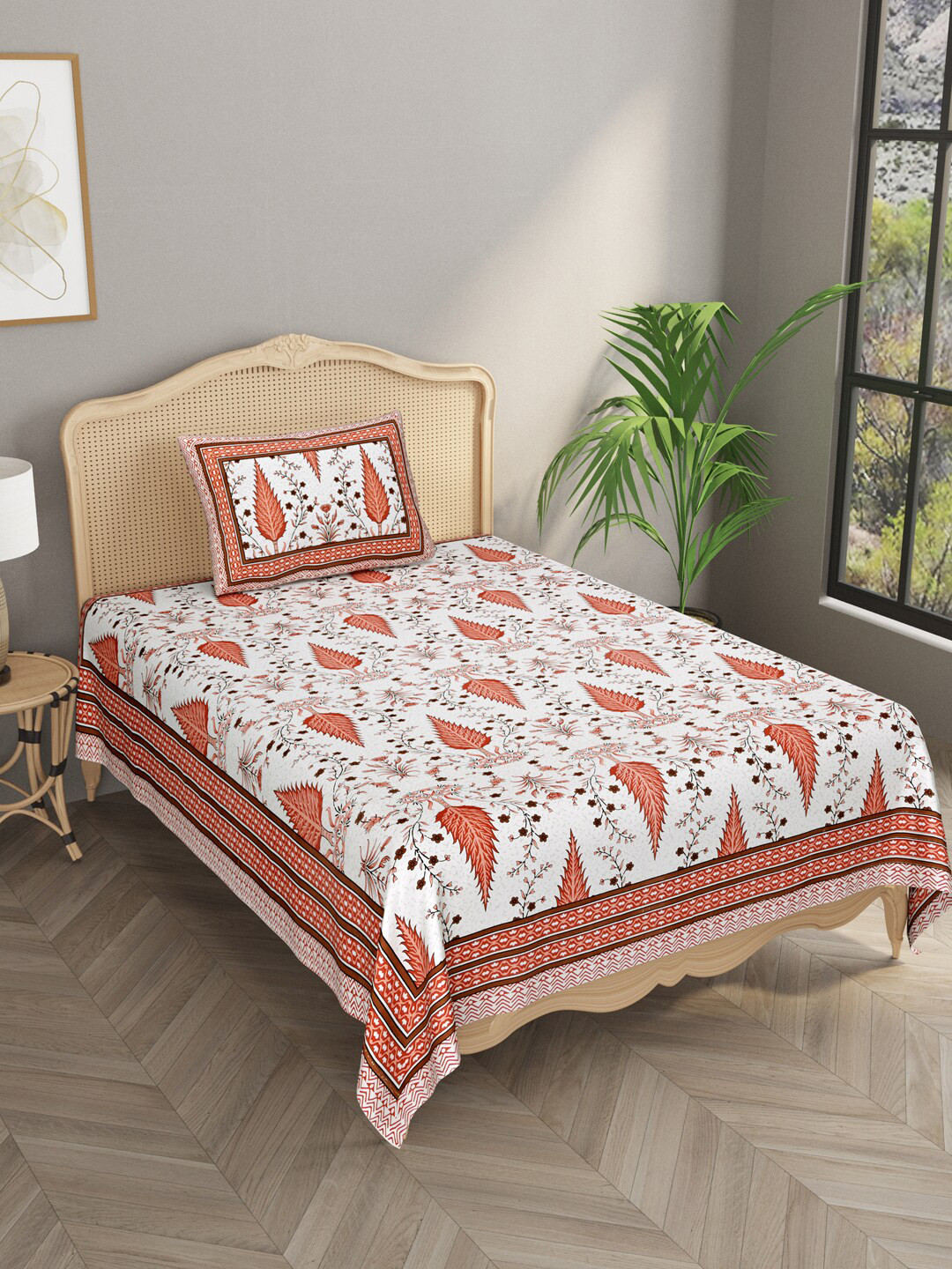 

Gulaab Jaipur Floral 210 TC Single Cotton Bedsheet with 1 Pillow Cover, Pink
