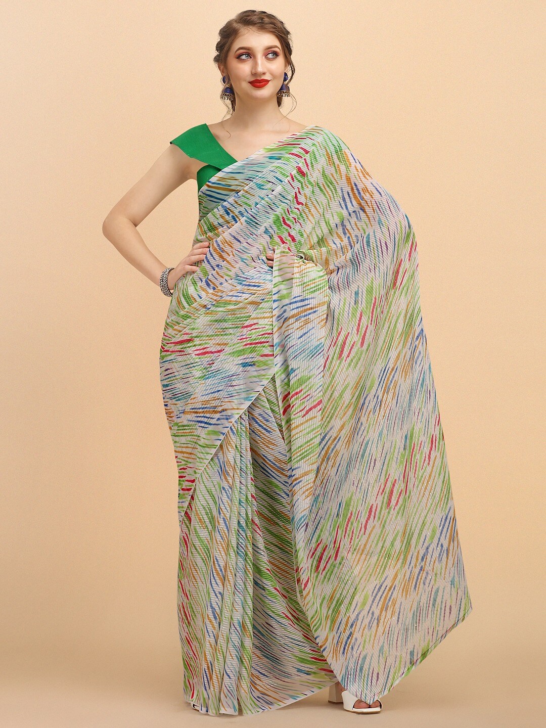 

Sangria Green & Blue Sequinned Pure Georgette Saree