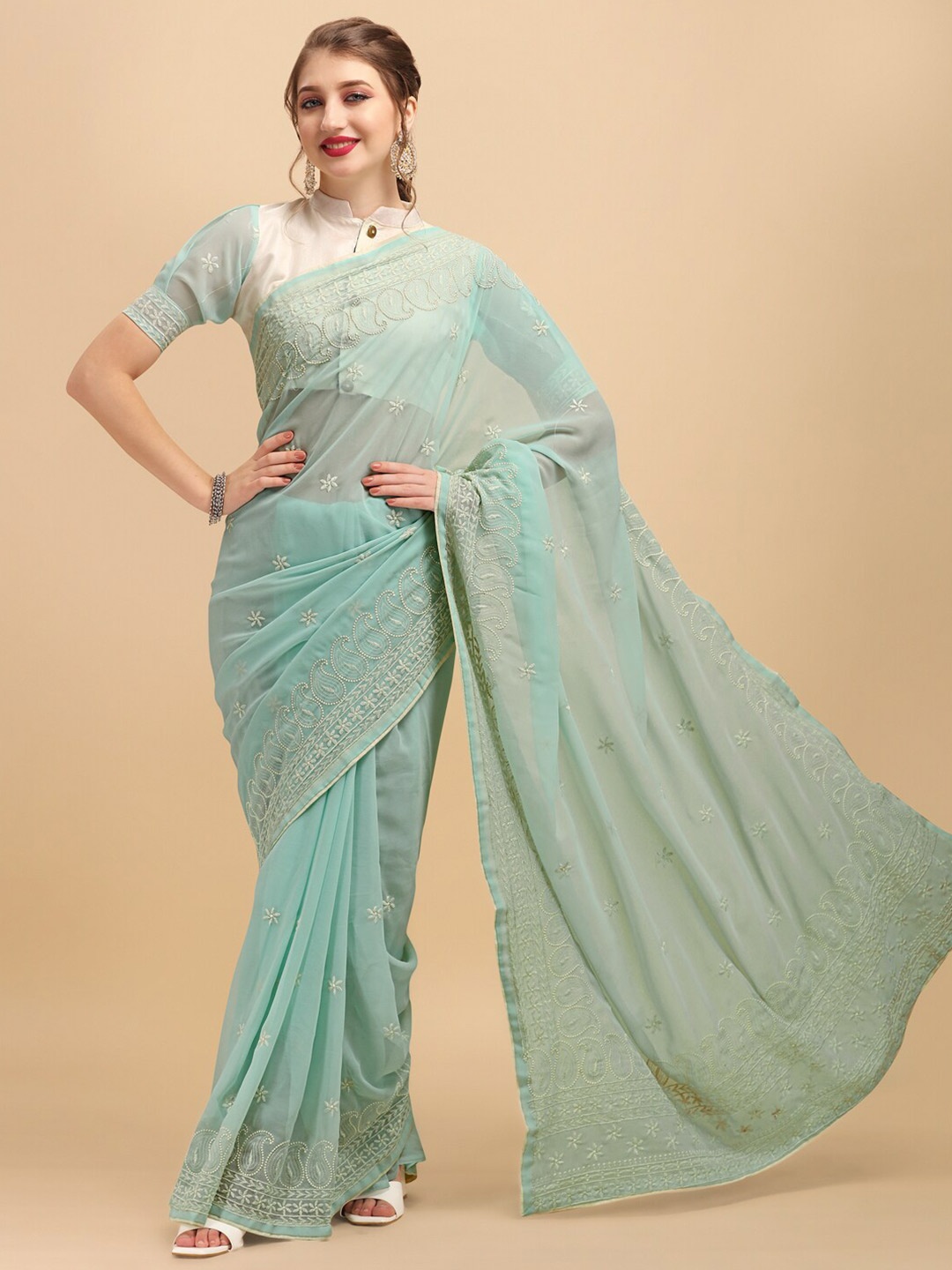 

Sangria Women Sea Green Sarees