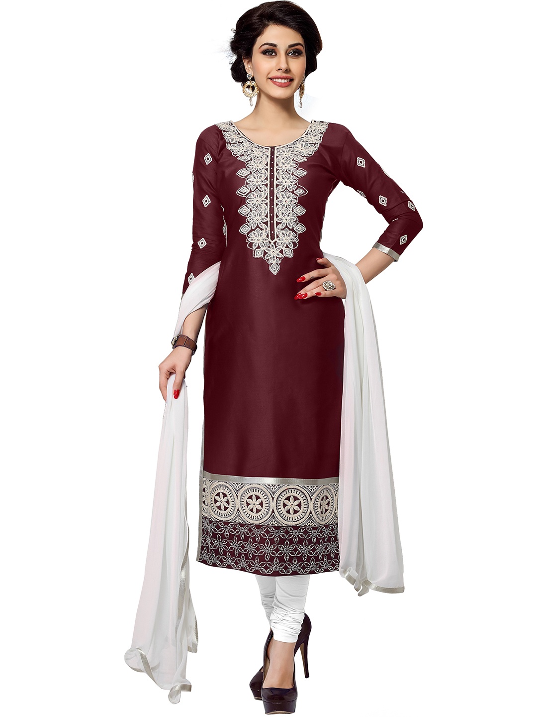 

Blissta Brown & White Embroidered Unstitched Dress Material