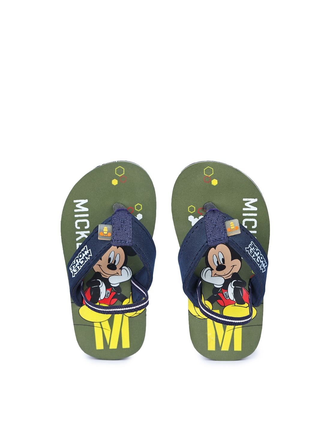 

toothless Boys Olive Green Printed Disney Mickey Rubber Thong Flip-Flops