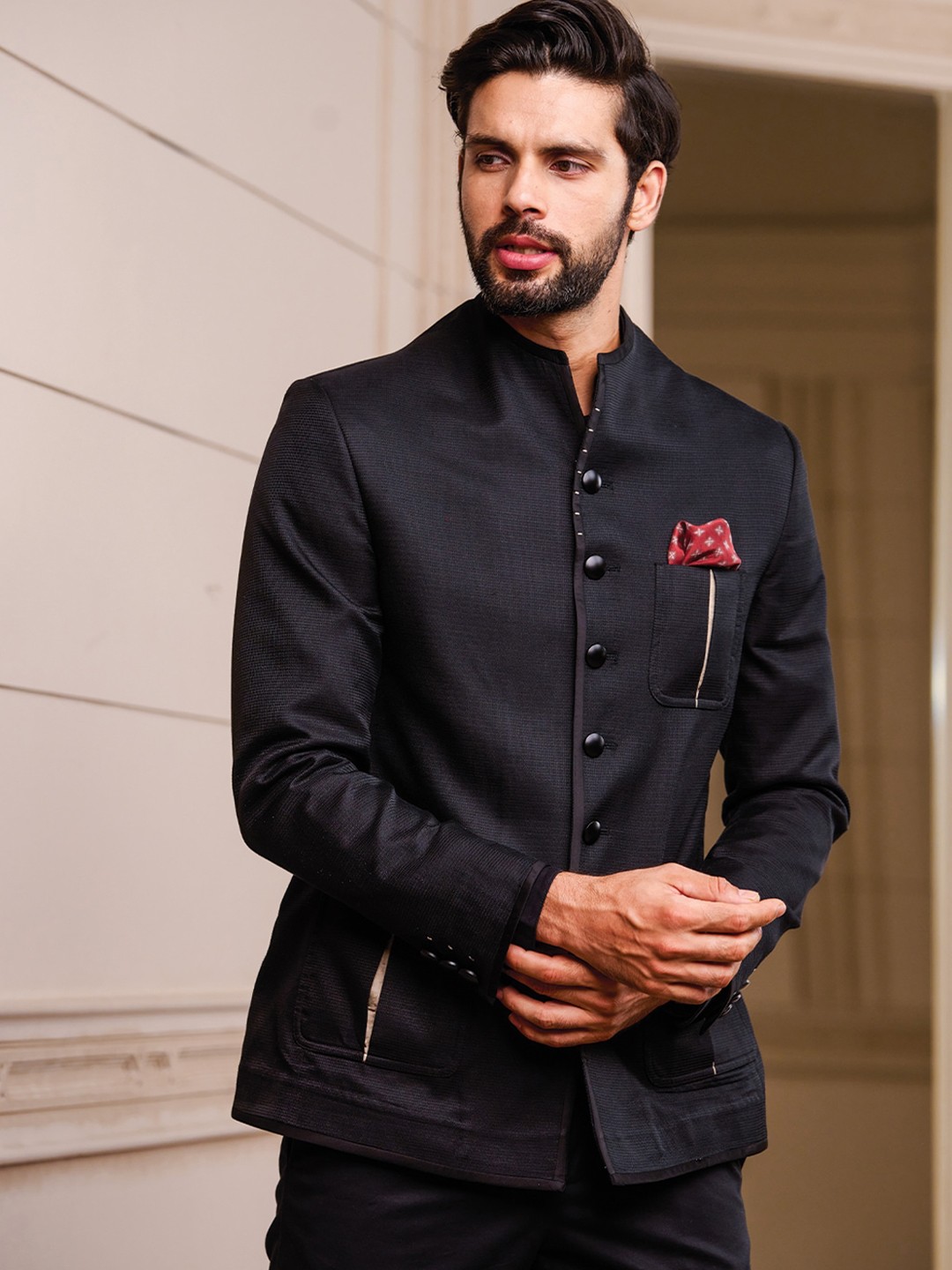 

Tasva Men Black Slim-Fit Single-Breasted Two-Piece Party Suit