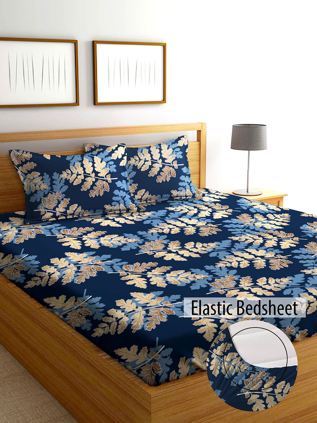 

AEROHAVEN Floral 210 TC King Bedsheet with 2 Pillow Covers, Blue