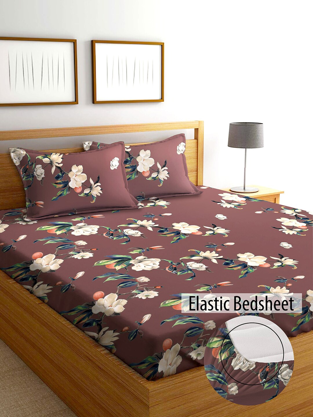 

AEROHAVEN Floral 210 TC King Bedsheet with 2 Pillow Covers, Brown