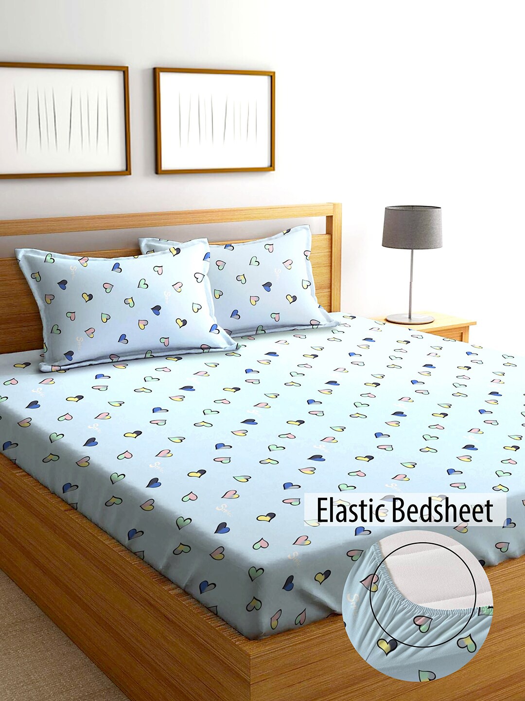

AEROHAVEN Graphic 210 TC King Bedsheet with 2 Pillow Covers, Blue