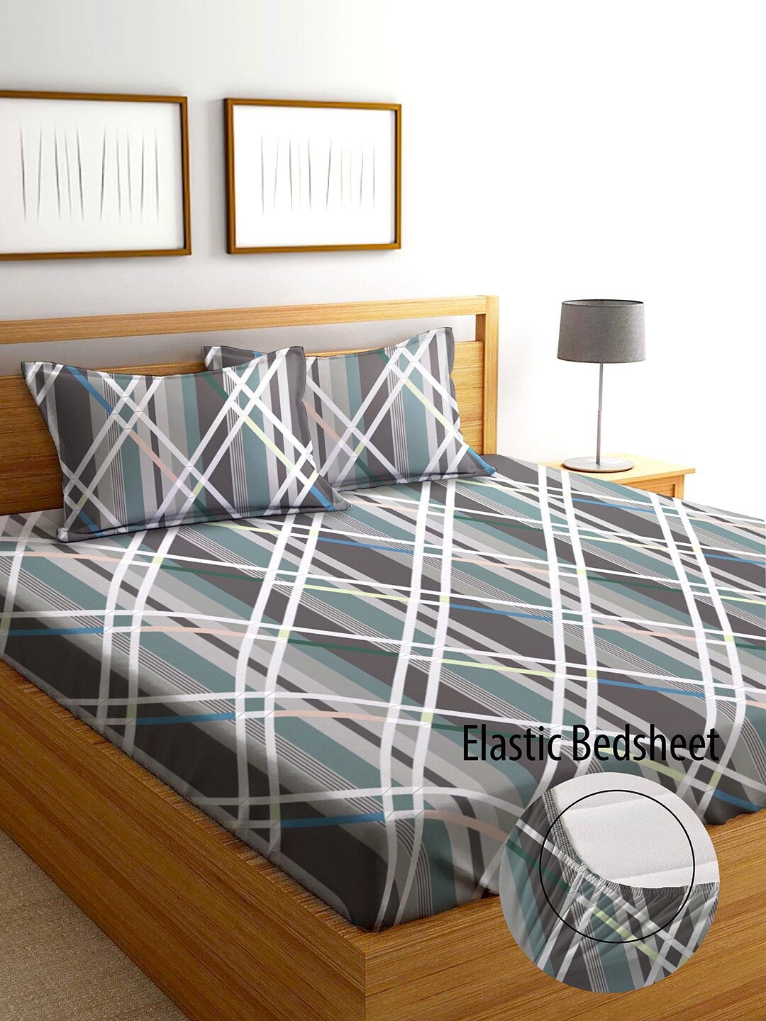 

AEROHAVEN Geometric 210 TC King Bedsheet with 2 Pillow Covers, Grey