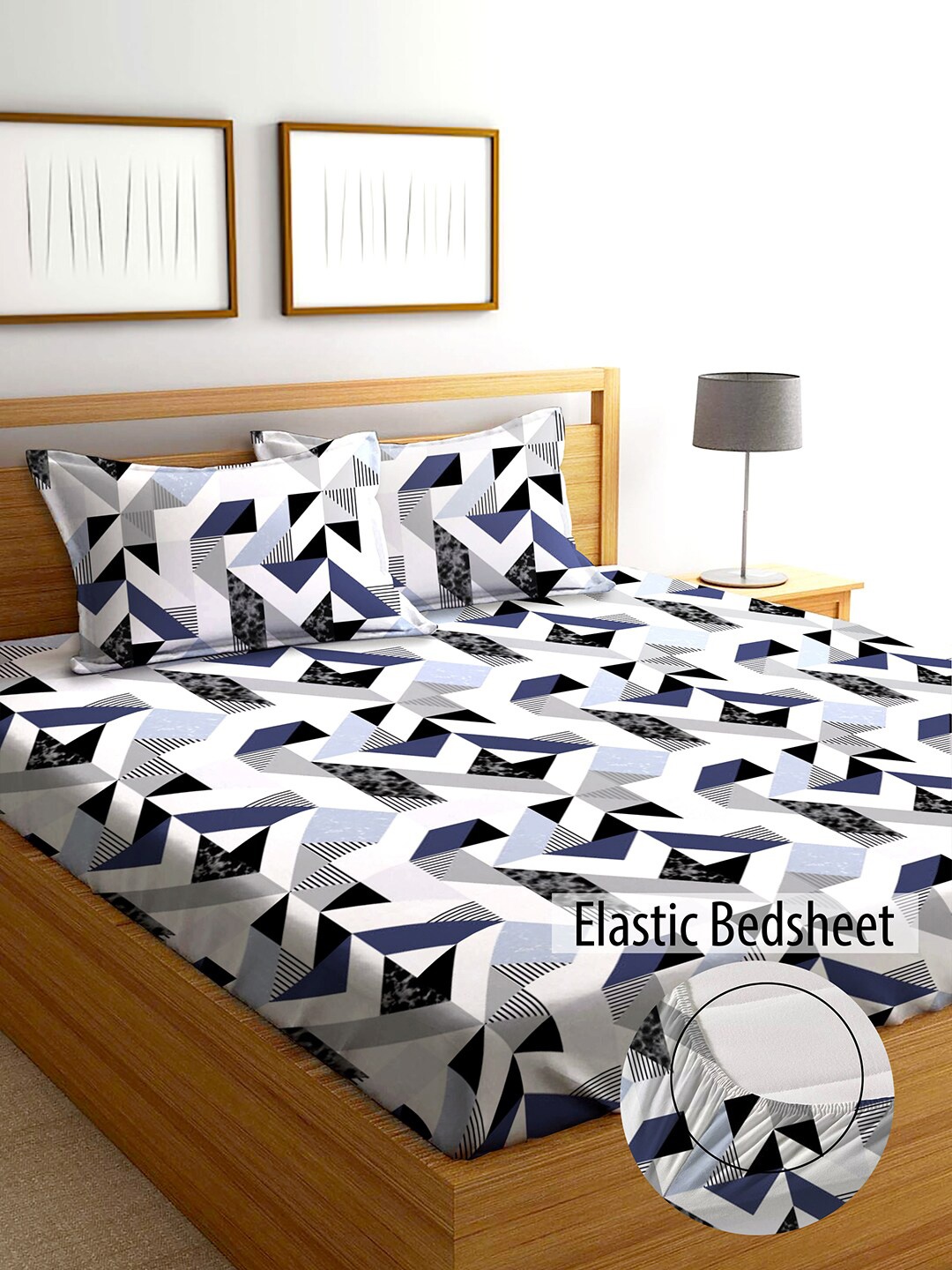 

AEROHAVEN Geometric 210 TC King Bedsheet with 2 Pillow Covers, Blue