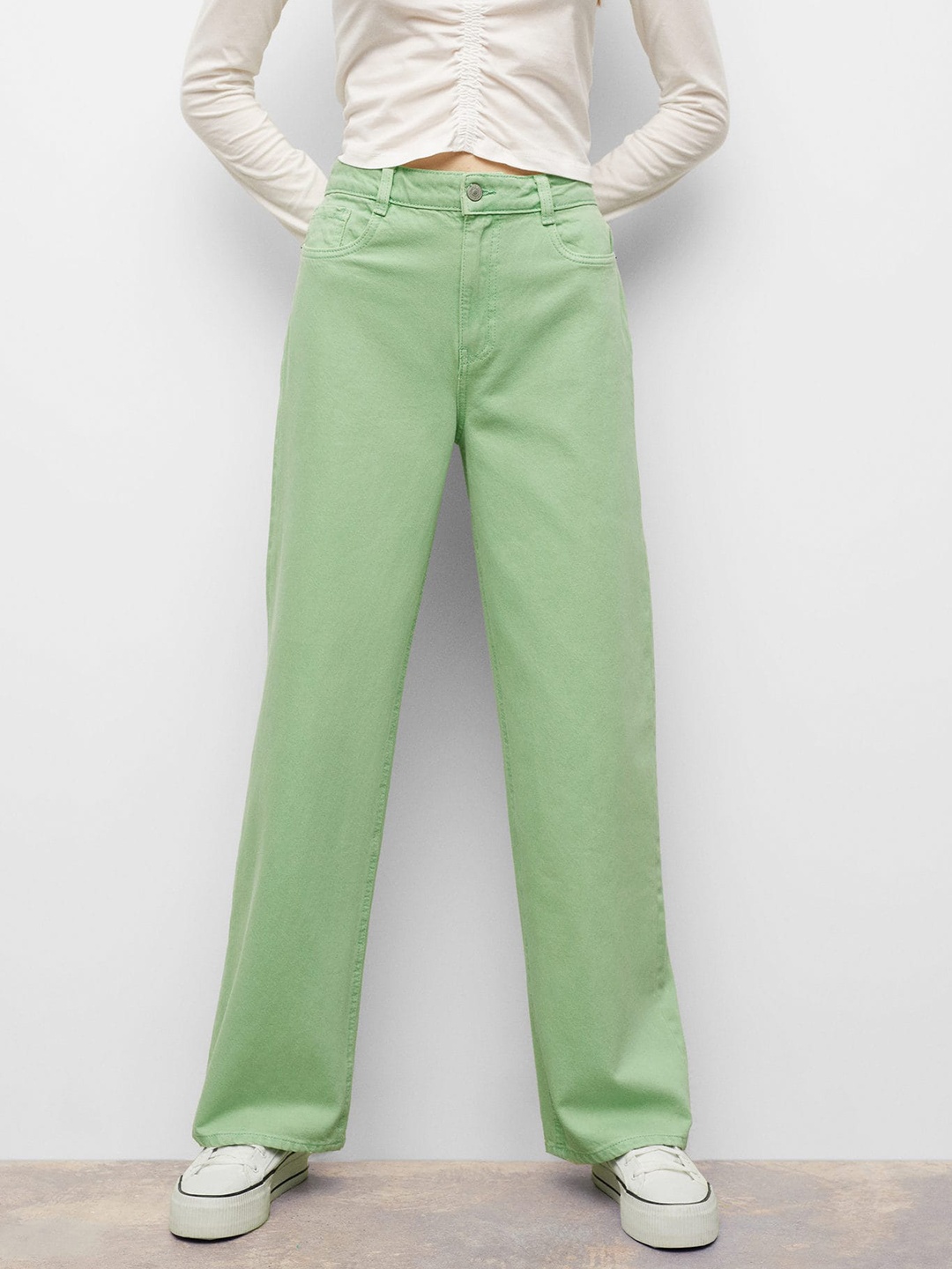

Mango Kids Girls Green Pure Cotton Mid-Rise Jeans