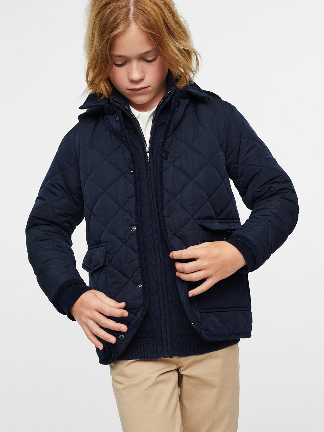 

Mango Kids Boys Navy Blue Solid Quilted Sustainable Padded Jacket