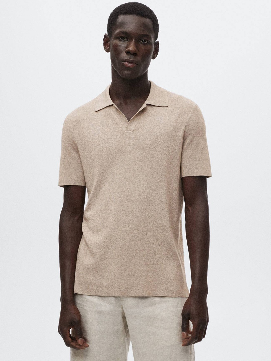 

MANGO MAN Men Beige Polo Collar Sustainable T-shirt