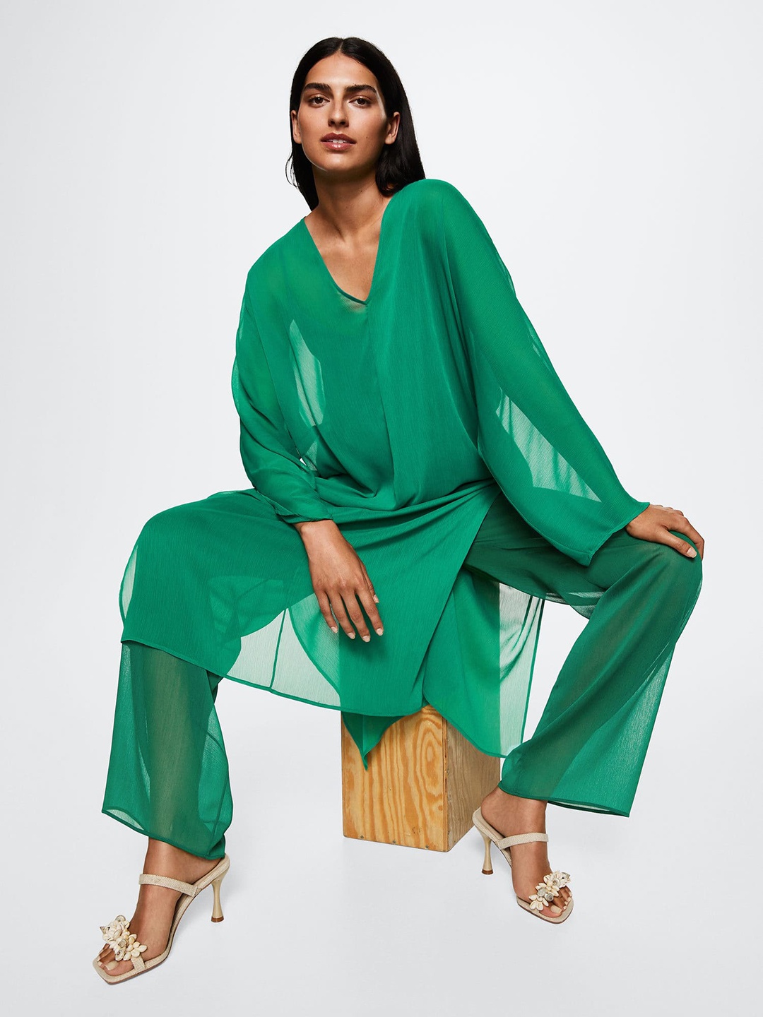 

MANGO Green Longline Top
