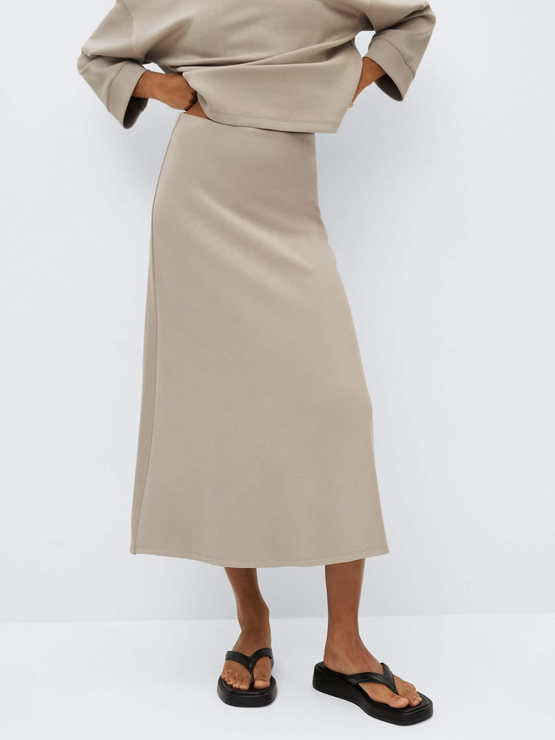 

MANGO Brown Solid Midi Sustainable Viscose Skirt
